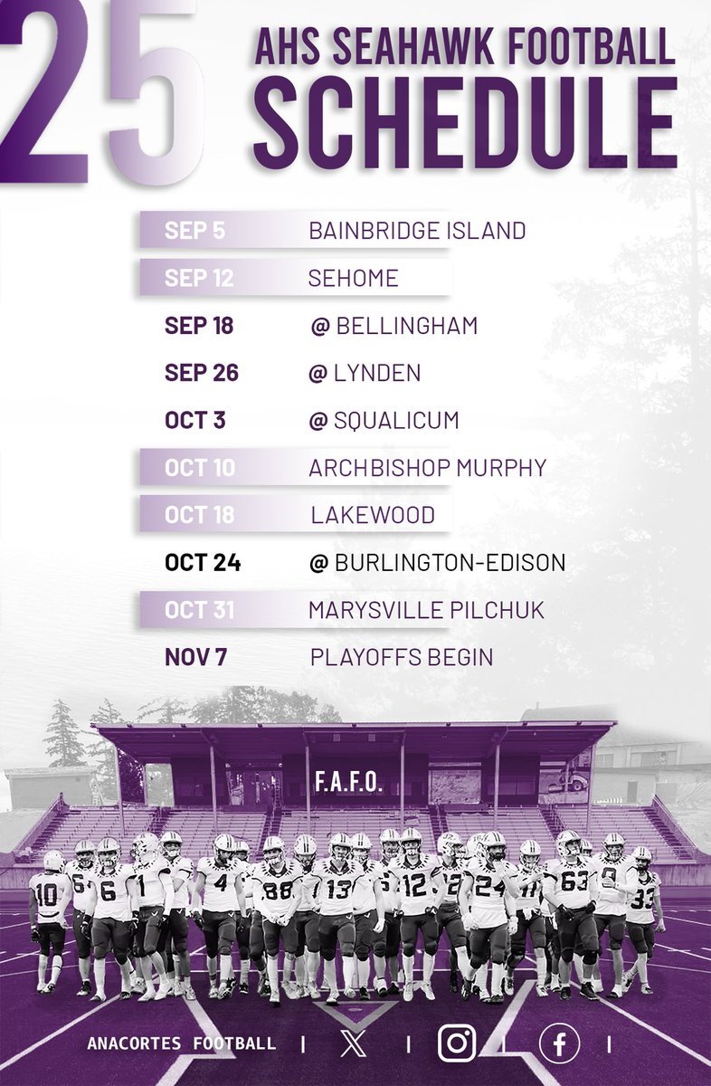 ‘25 Scheduled Update *******
9/18 - Thursday game
10/18 - Saturday Game

#FAFO