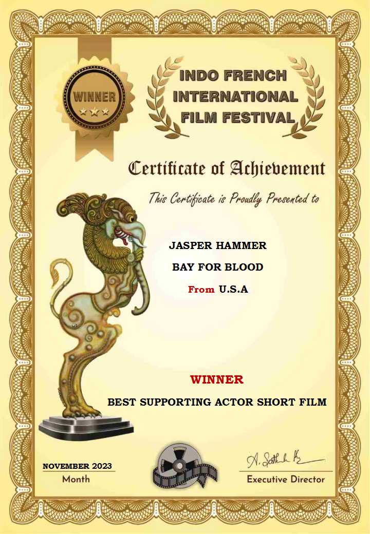 "Bay For Blood" has recently won awards for Best Supporting Actor at Dona Paula International Film Awards and Indo French International Film Festival!!!