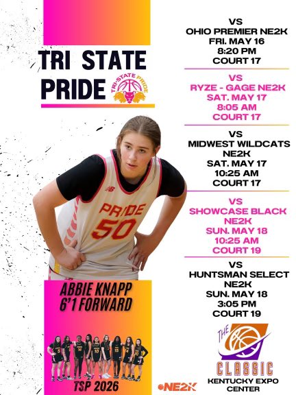 Abbie Knapp (@abbieknapp50) on Twitter photo Here’s my schedule for this week at The Classic in Louisville!!
<a href="/tristpridebball/">Tri-State Pride Basketball</a> Here’s my schedule for this week at The Classic in Louisville!!
<a href="/tristpridebball/">Tri-State Pride Basketball</a>