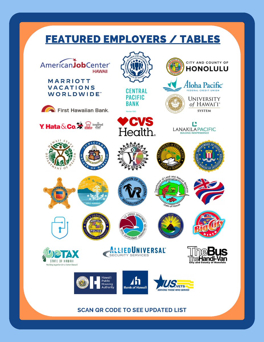 DLIR Job Fair is back May 20!
✅ Dozens of hiring employers
✅ Free + open to the public
🎖️ Veterans/military spouses: early access 9–10 AM
📍 Keʻehi Lagoon Memorial
💼 More info: labor.hawaii.gov/wdd/hiring-eve…