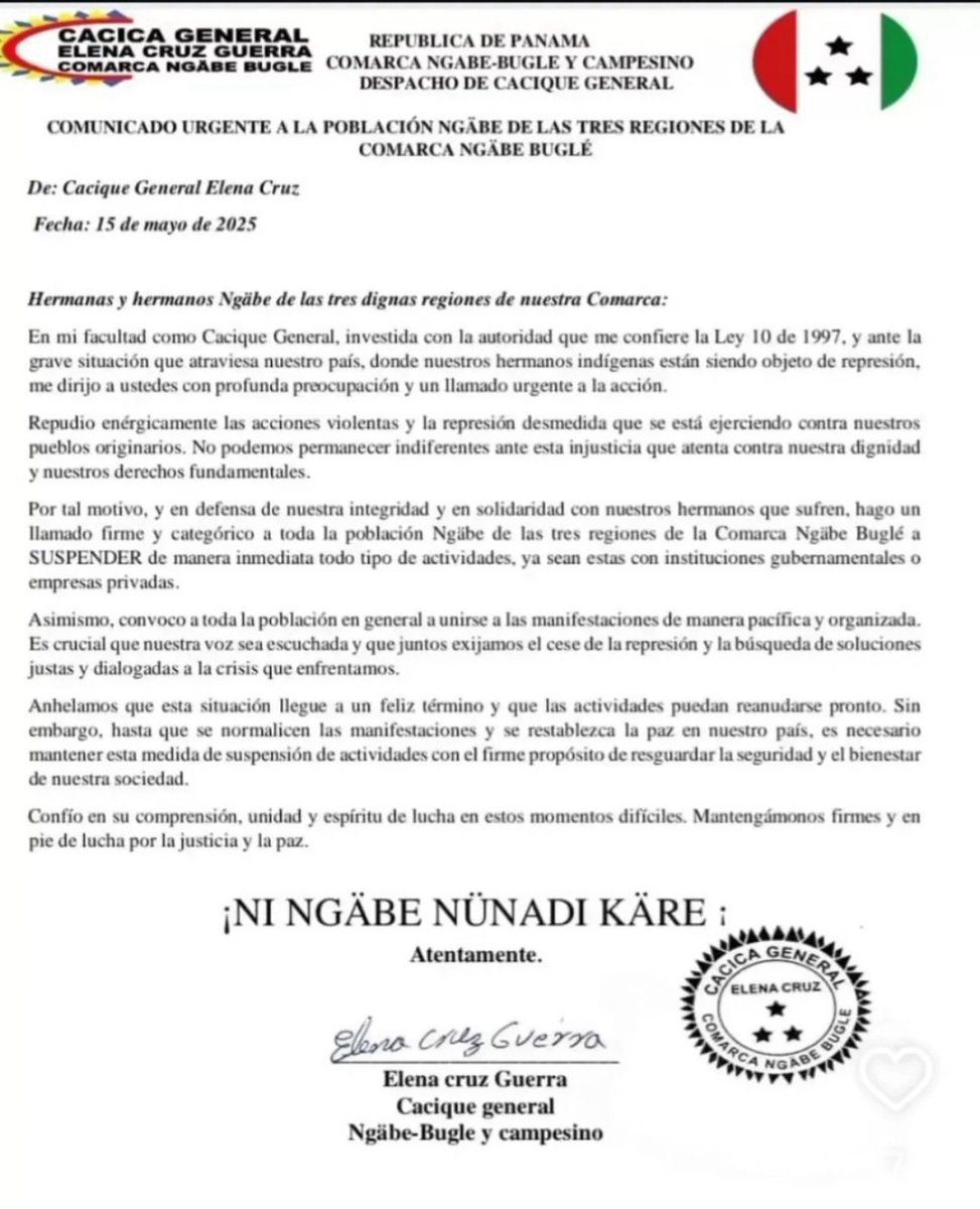 josefa5727's tweet image. Autoridades de la Comarca Ngäbe Buglé rompe relación oficial con instituciones de gobierno.