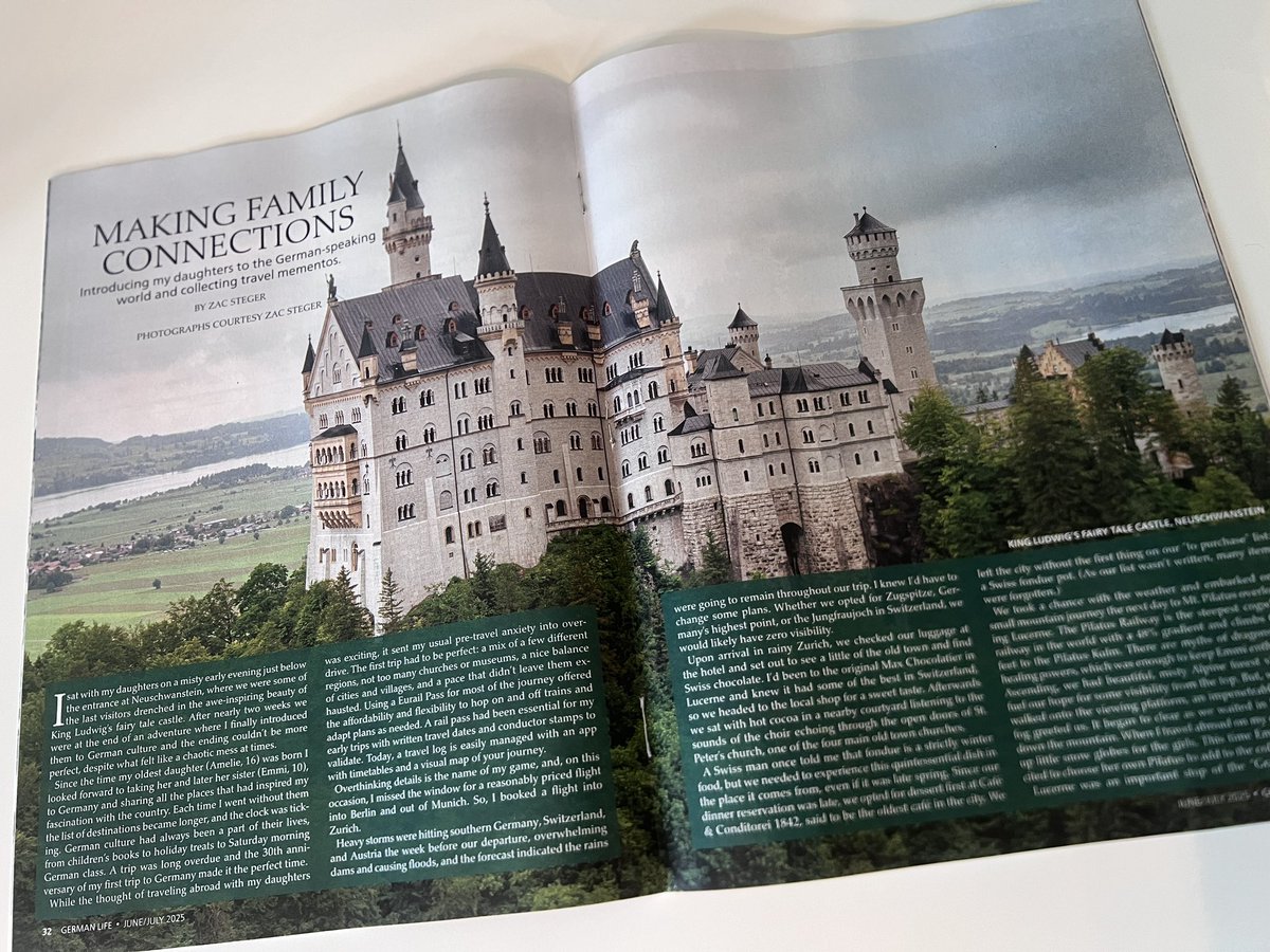 ZacSteger's tweet photo. First travel feature in ages out now in #German Life magazine. #Traveling with my daughters to #Germany #Switzerland and #Austria. Rain, flooding, delayed trains and a lot of great memories. https://t.co/U2i7MF3MNS
