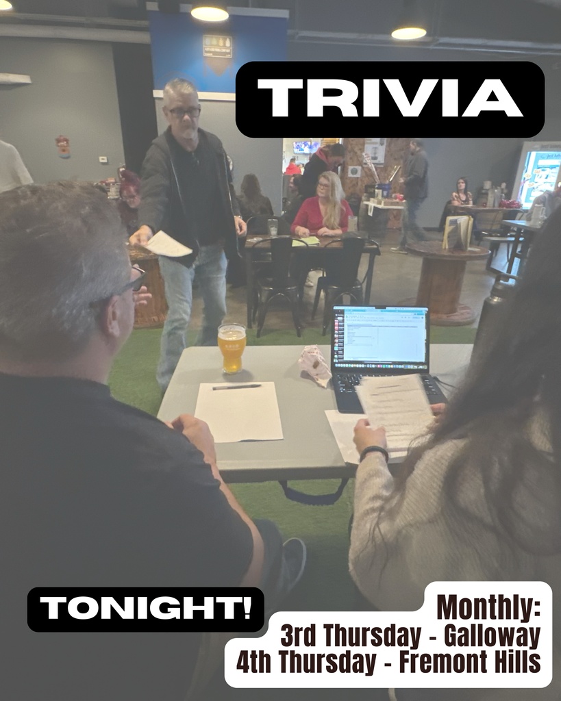 Join us for Trivia in ONE HOUR!!!
⁠
*Galloway Location*⁠
⁠
Stop by with your team to see who our new Trivia Host is!!