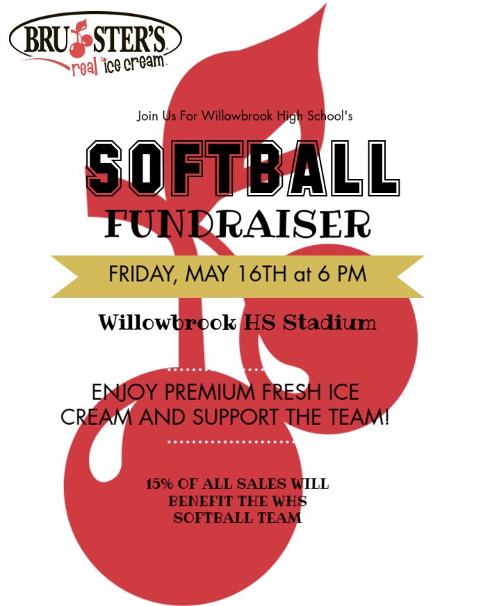 Join us for Youth Softball Night +our 2nd Annual Under the Lights Game on Fri, May 16! Warriors vs. Hinsdale South at 6:30 PM on the Stadium turf. FREE entry for K-8 students! Bruster’s Ice Cream on site—15% supports WB Softball! #BtH #DubsUp <a href="/gsbwbrook/">Willowbrook Softball</a> <a href="/dkrausewb/">Dan Krause</a> <a href="/WillowbrookHS1/">Willowbrook HS</a>