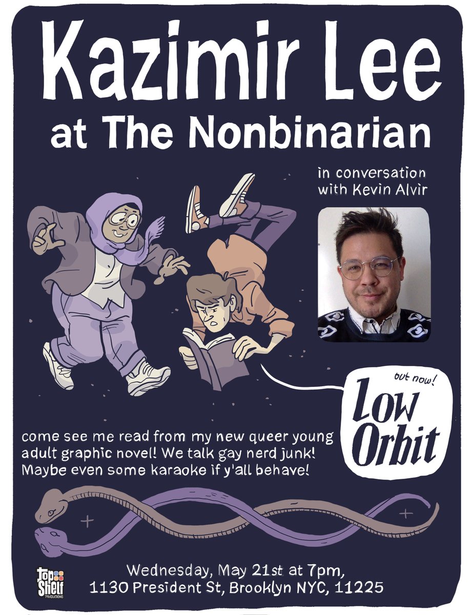 topshelfcomix's tweet photo. Bring your adolescent baggage for an after hours book event & night of earnest self-acceptance. All Celebrating #LowOrbit.
Join @kazimirleecomix & @kalvircomix at @nonbinarianbike bookstore!
RSVP: https://t.co/jj5znCd03p
Enter our giveaway: https://t.co/LH9oUPIpJJ https://t.co/hvWySgRrGE