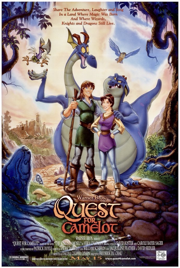 FilmNewsNos's tweet photo. 🎬MOVIE HISTORY: 27 years ago today May 15, 1998 the movie 'Quest for Camelot' opened in theaters!
#JessalynGilsig #AndreaCorr @Cary_Elwes #BryanWhite #GaryOldman #EricIdle #DonRickles #JaneSeymour #CelineDion #PierceBrosnan #StevePerry #BronsonPinchot #JaleelWhite #GabrielByrne https://t.co/tUXNgb1fPO