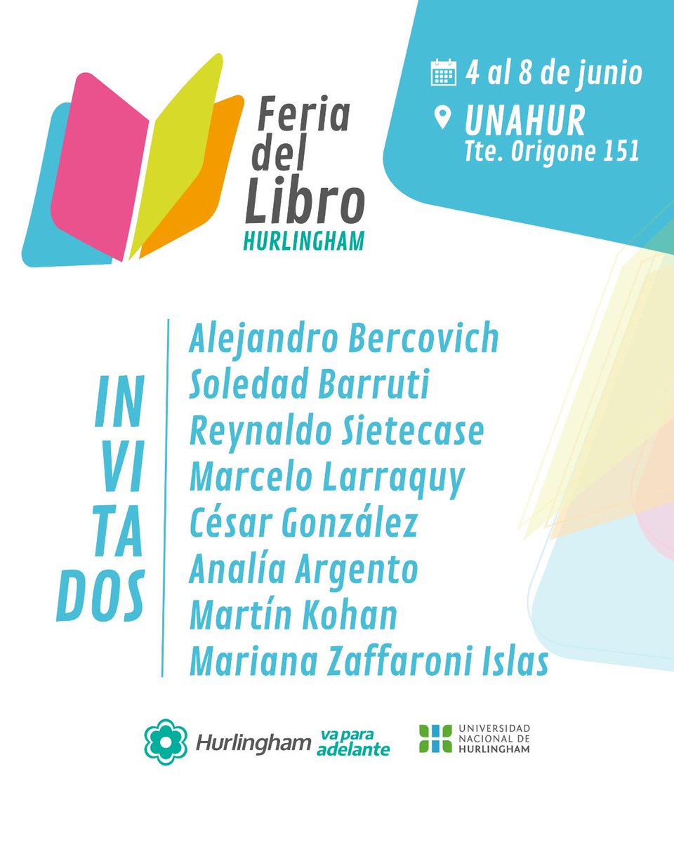 MuniHurlingham's tweet image. ¡SE VIENE LA FERIA DEL LIBRO DE HURLINGHAM! ✍🏽🌺 ¡NO TE LA PIERDAS! 
Del 4 al 8 de junio vamos a estar viviendo la Feria del Libro de Hurlingham en la UNAHUR, un espacio de encuentro con toda la comunidad para compartir charlas, talleres de literatura, arte, música y, ¡mucho más!