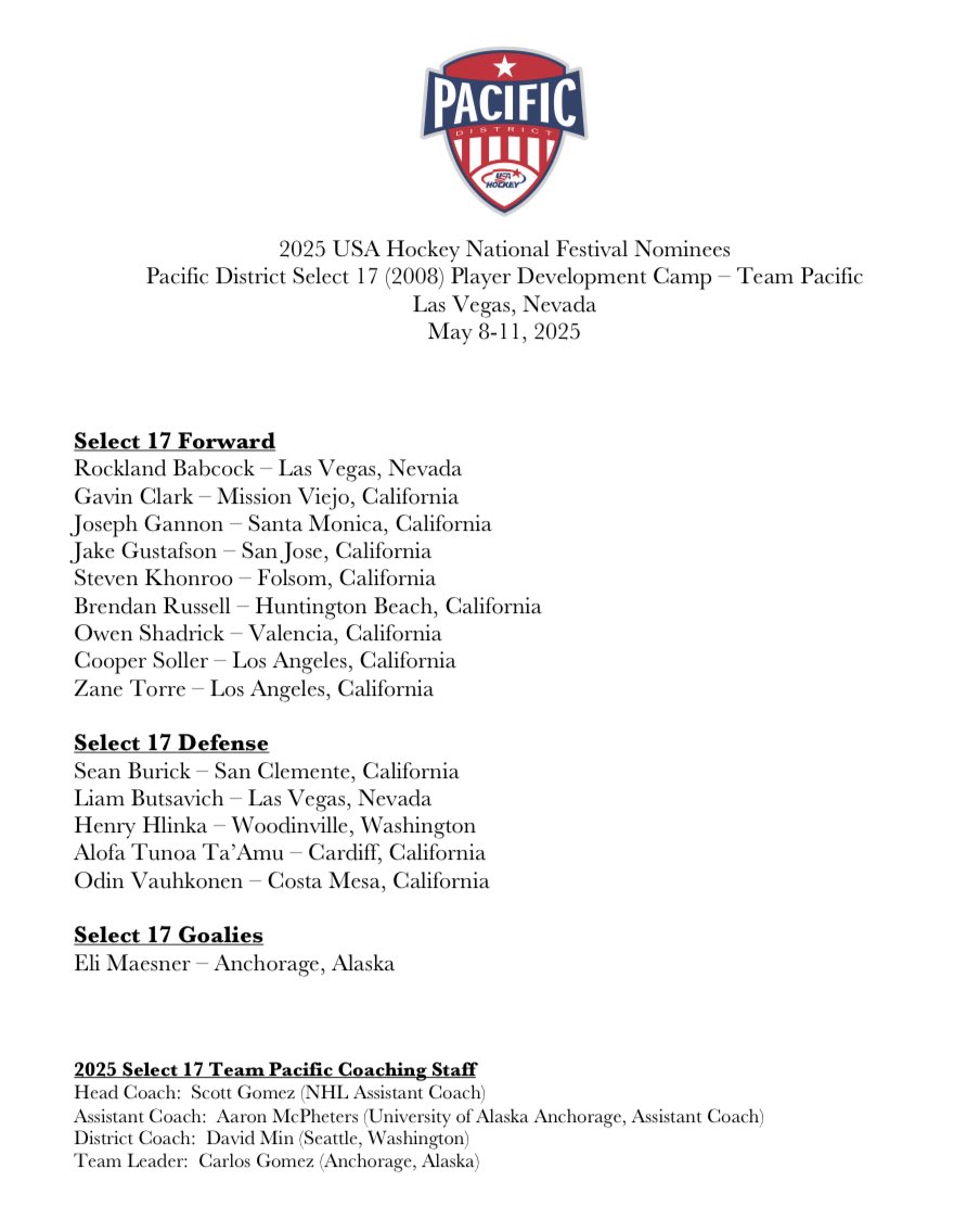 Congrats to ‘08 forward Steven Khonroo on making <a href="/usahockey/">USA Hockey</a> National Camp this summer!