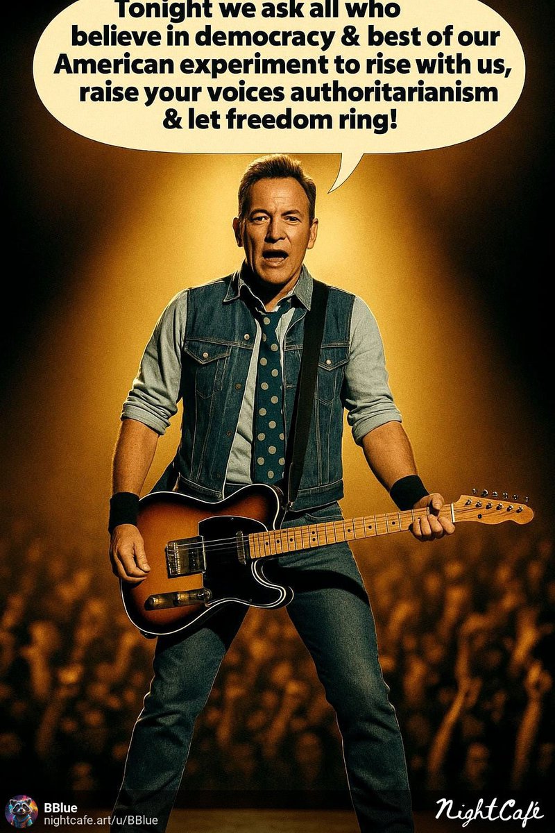 Bruce Springsteen: "Tonight we ask all who believe in democracy and the best of our American experiment to rise with us, raise your voices against authoritarianism and let freedom ring!” May 14, 2025 #Manchester #trumptreason #BruceSpringsteen