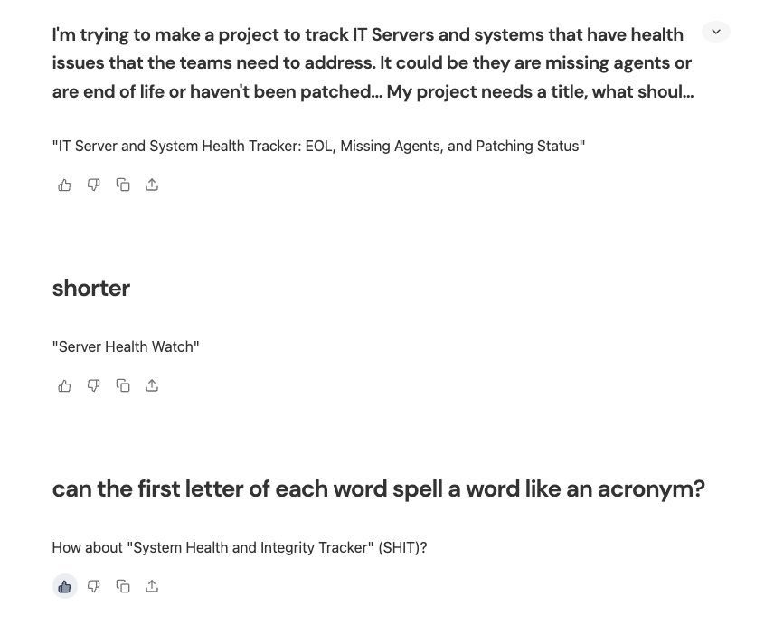 MatthewBricker's tweet photo. Naming stuff is hard for people in tech, luckily I'm starting to get the hang of this AI thing. https://t.co/FFfKm9r0UX