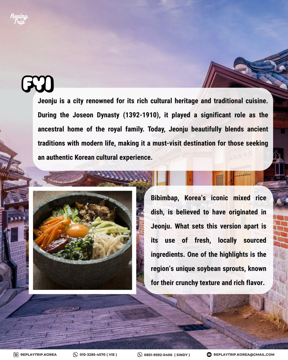 koreatourism's tweet image. Jeonju = hanok charm + legendary bibimbap + deep history 🇰🇷
A must for your Korea trip.
📸 Credit: @replaytrip.korea (IG)
#VisitKorea #Jeonju #Bibimbap #HanokVillage #KCulture