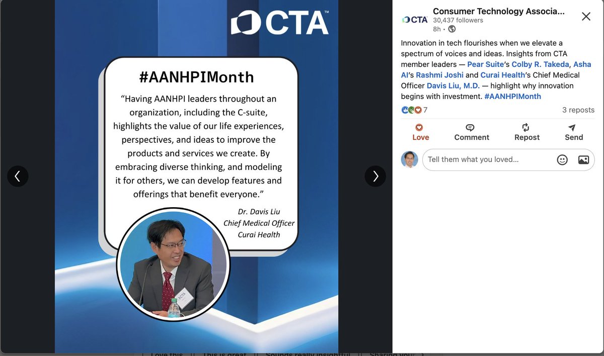DavisLiuMD 劉徳偉🇨🇦 🇹🇼 🇺🇸 (@davisliumd) on Twitter photo linkedin.com/posts/consumer… #AAPIHeritageMonth <a href="/CTATech/">Consumer Tech Association</a> #Leadership #healthTech #Innovation <a href="/CuraiHQ/">Curai Health</a> linkedin.com/posts/consumer… #AAPIHeritageMonth <a href="/CTATech/">Consumer Tech Association</a> #Leadership #healthTech #Innovation <a href="/CuraiHQ/">Curai Health</a>