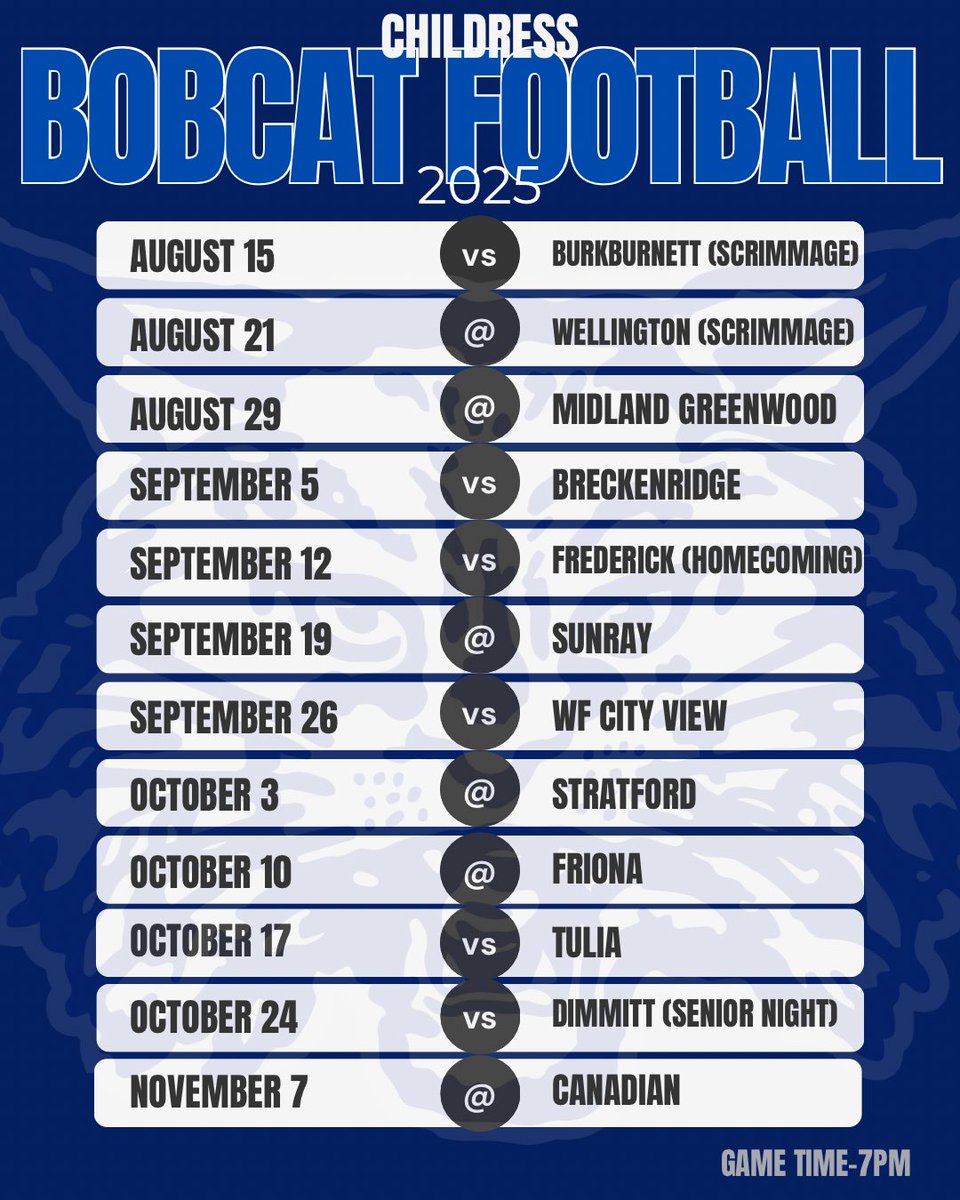 🔵2025 Childress Bobcat Football Schedule 🔵