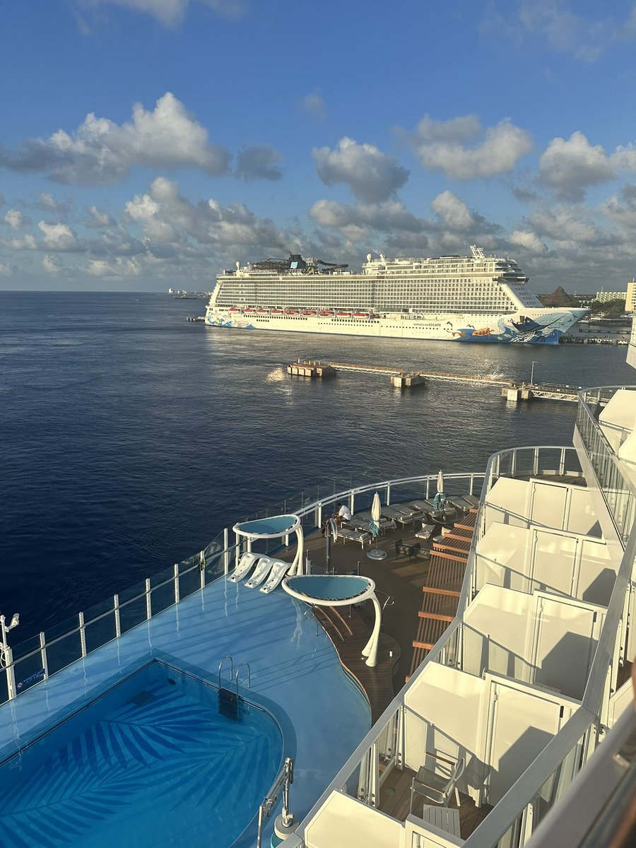 Got an hour out of Cozumel and had to turn around for a medical emergency. Hopefully everything will work out. Having a beer looking at a NCL ship.