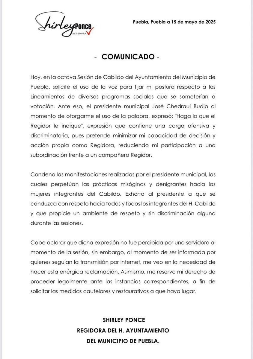 Con respecto a lo sucedido hoy en Cabildo: