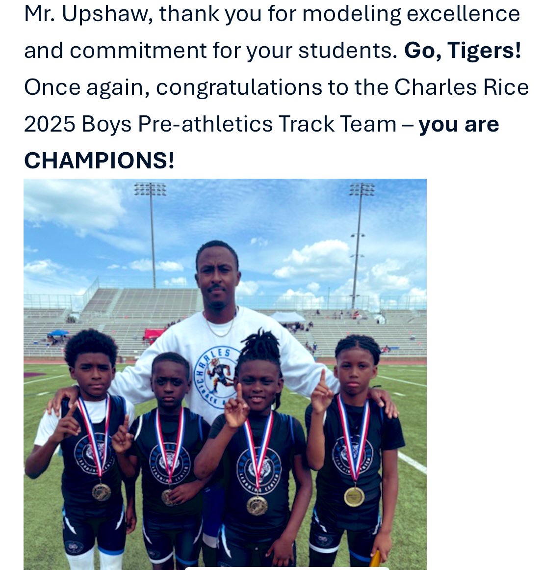 Lincoln-Madison Vertical Team (@lincolnmadison7) on Twitter photo More Sunny South Dallas Champions Congratulations to the district’s SPARK Elementary Track 1st Place Champions <a href="/CharlesRiceLC/">Charles Rice Learning Center</a> Go Rice Tigers! <a href="/LegendaryLHS/">The Legendary Lincoln HS</a> <a href="/LHS5PS/">Lincoln Athletics</a> <a href="/Tanya_N_Shelton/">Dr. Tanya Shelton</a> <a href="/dallasathletics/">Dallas ISD Athletics</a> <a href="/Dallasacademics/">Dallas ISD Academic Services</a> <a href="/DallasISDSupt/">Dr. Stephanie S. Elizalde</a> #trackandfield #win More Sunny South Dallas Champions Congratulations to the district’s SPARK Elementary Track 1st Place Champions <a href="/CharlesRiceLC/">Charles Rice Learning Center</a> Go Rice Tigers! <a href="/LegendaryLHS/">The Legendary Lincoln HS</a> <a href="/LHS5PS/">Lincoln Athletics</a> <a href="/Tanya_N_Shelton/">Dr. Tanya Shelton</a> <a href="/dallasathletics/">Dallas ISD Athletics</a> <a href="/Dallasacademics/">Dallas ISD Academic Services</a> <a href="/DallasISDSupt/">Dr. Stephanie S. Elizalde</a> #trackandfield #win