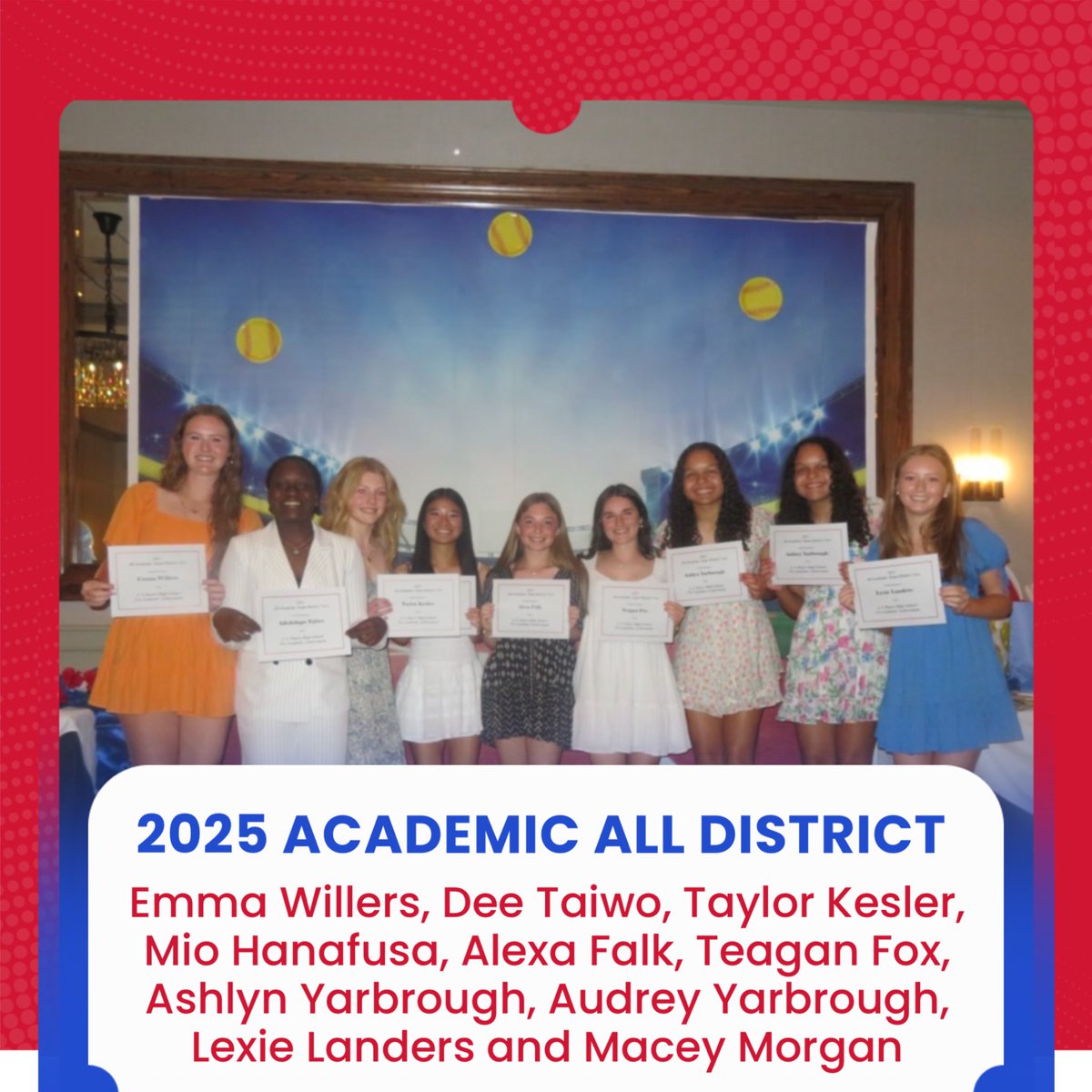 Congrats to these Varsity ladies for receiving Academic All District awards! Your commitment to excellence on and off the field is amazing. Way to go! 🎉

#2025softballbanquet #mustangs