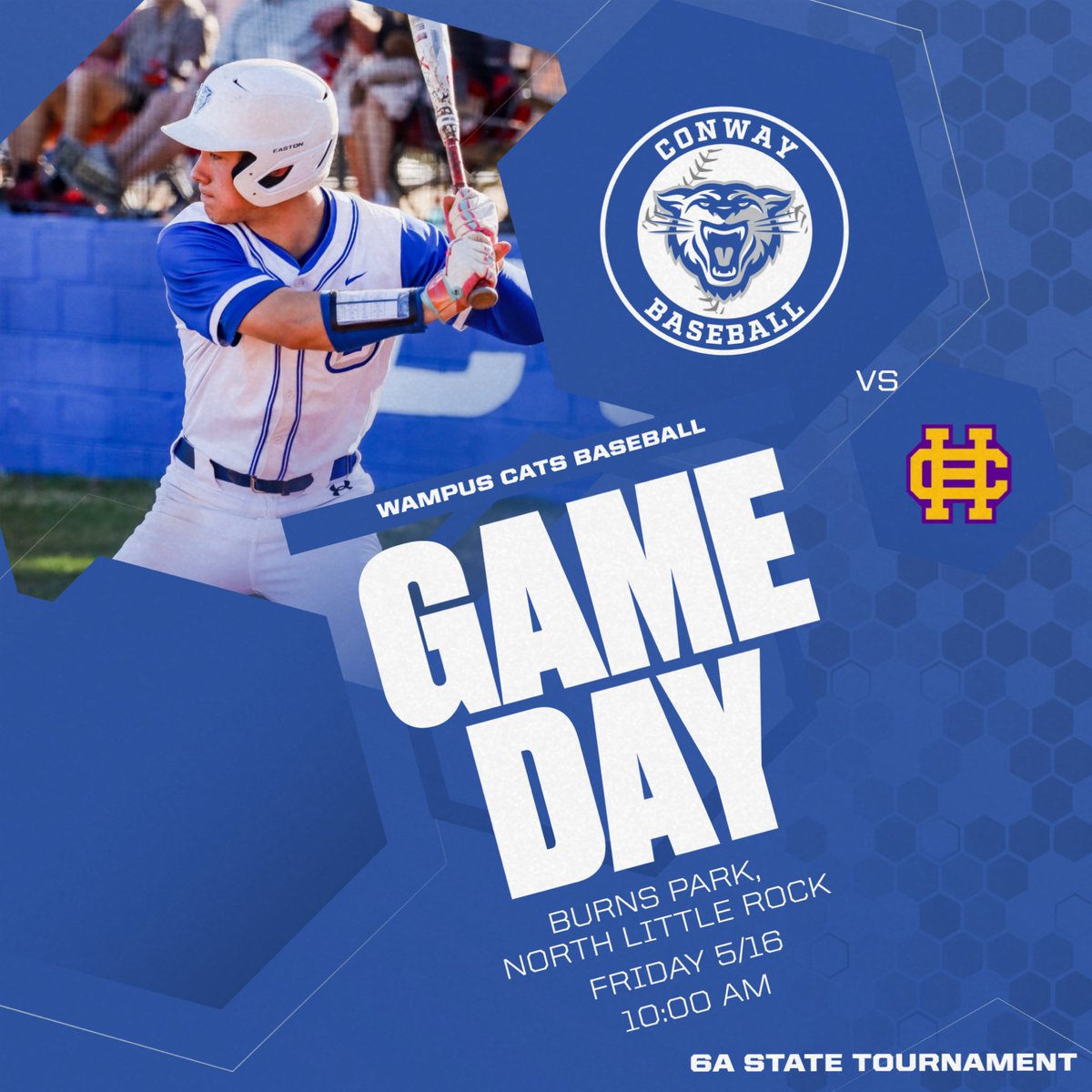 Conway Wampus Cat Baseball Booster Club (@conwaybsbl) on Twitter photo Cats take on conference foe <a href="/Rockets_BSB/">Catholic Rockets Baseball</a> in the 6A State Quarterfinals at Burns Park.
π
Friday, May 16
β° 10:00am
π Burns Park
π Catholic Rockets
πΊ tinyurl.com/y3dapfwy
π» KAT Country 98.9FM/92.5FM and EAB Media app
Go Cats! Cats take on conference foe <a href="/Rockets_BSB/">Catholic Rockets Baseball</a> in the 6A State Quarterfinals at Burns Park.
π
Friday, May 16
β° 10:00am
π Burns Park
π Catholic Rockets
πΊ tinyurl.com/y3dapfwy
π» KAT Country 98.9FM/92.5FM and EAB Media app
Go Cats!