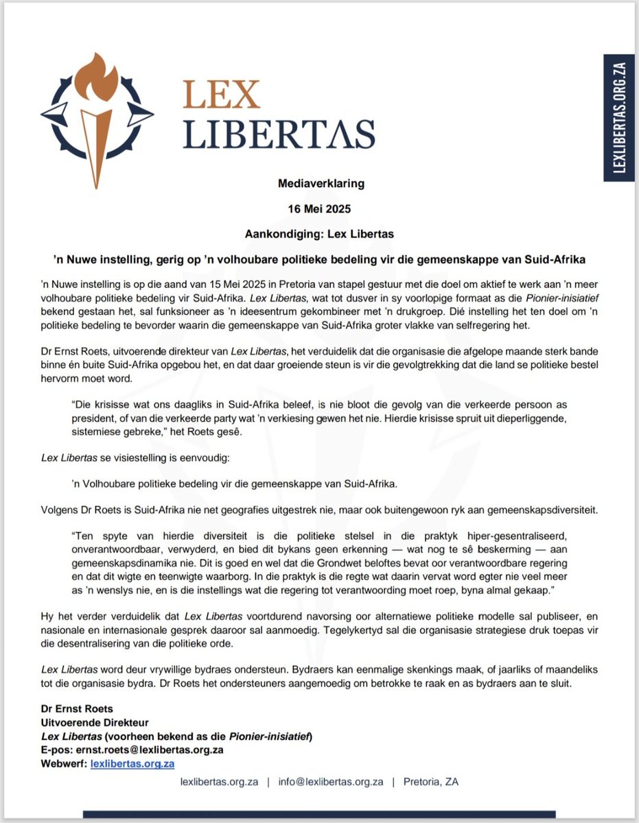 LexLibertasOnX's tweet image. Lex Libertas Mediaverklaring 16 Mei 2025
‐--------------‐-----------------------------------------
Lex Libertas Media Statement 16 May 2025