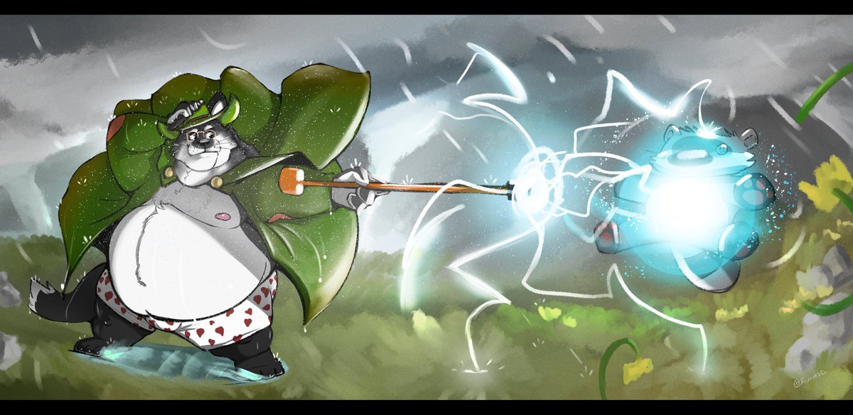 Inspired by a wonderful conversation with my spiritual canine-brother-in-rotundity <a href="/mortisandco/">Mortis Jackrabbit</a> ;

&amp; based on this lovely painting commission by <a href="/karrot250/">On BlueSky Now @\karrot250.bsky.social</a> :

a furry fantasy flash fiction.

At the Weirdest-conceivable Hour
By
Scribe Glosynge Woulf

That distinguished doyen of