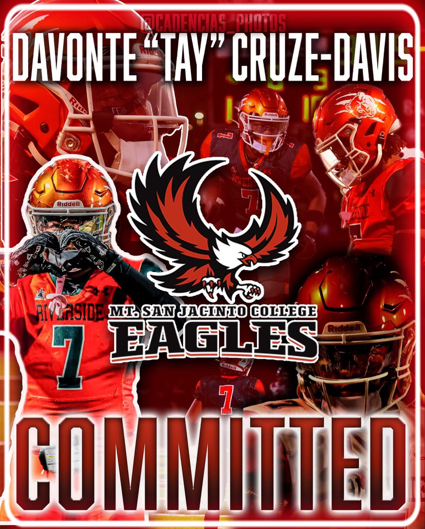dcruzedavis007's tweet photo. Eager to say I will be taking the next step of my athletic career by proceeding to take my talents to Mt. San Jacinto College 🦅#SoarEagles @CoachWoods_RB @CoachG_PolyHS https://t.co/yjuFdPuHpX
