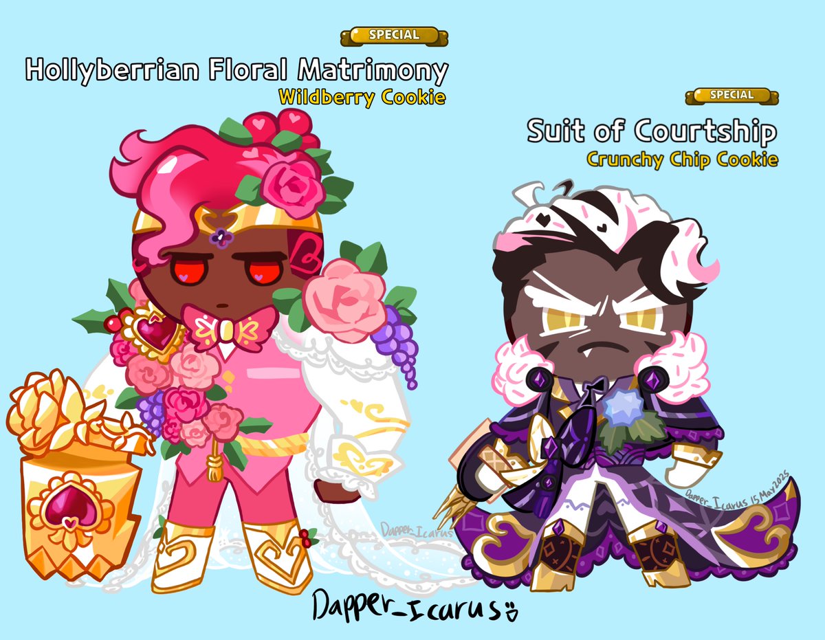 dapper_the87606's tweet image. WAHOO WILDCHIP WEDDING COSTUMES!!!
I got bored, was scrolling, and saw some sketch ideas by @Thingymajigyy of the costumes and decided to give them some life!
#wildberrycookie #crunchychipcookie
#wildchip #cookierun #cookierunkigdom