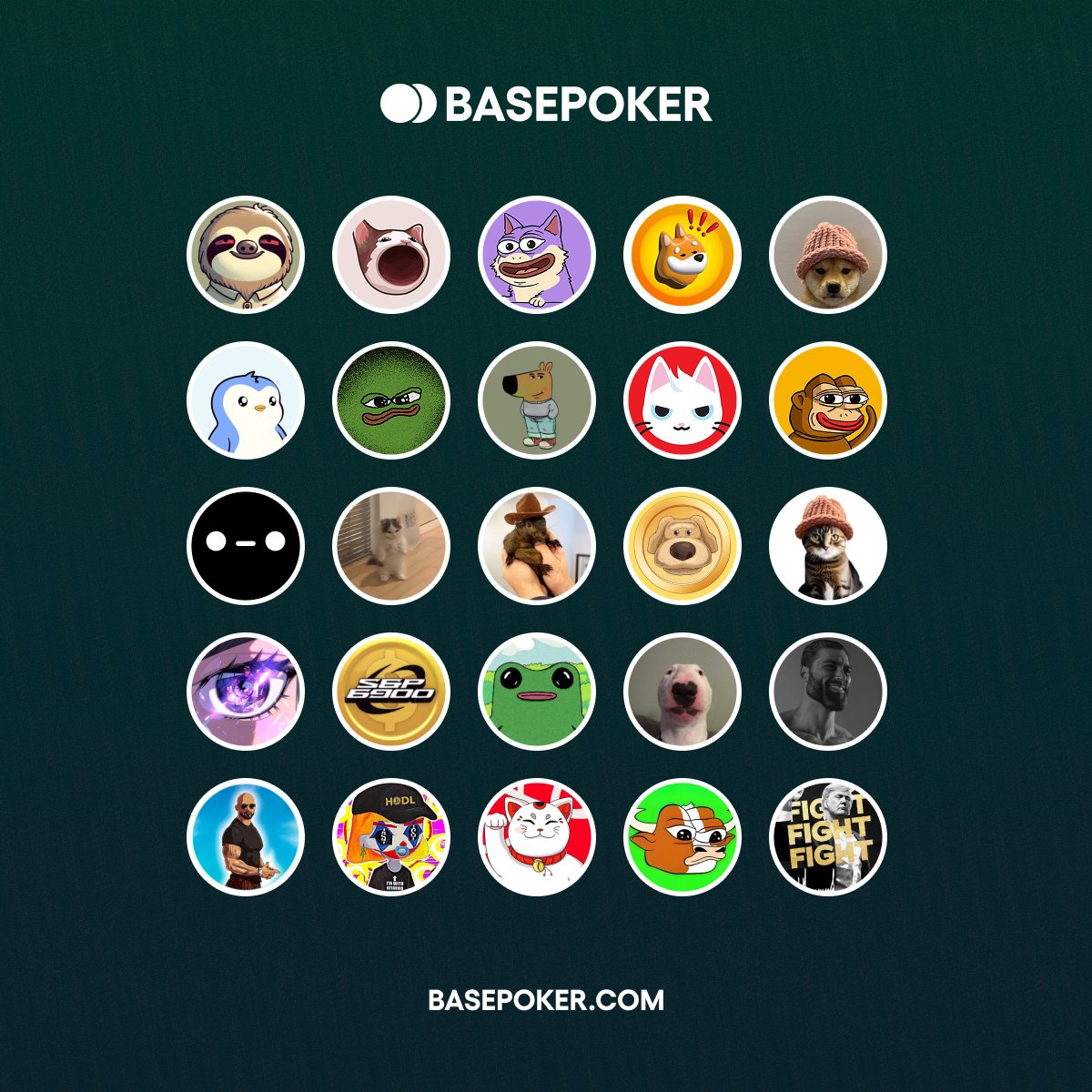 BasepokerHQ's tweet photo. More coins are coming to Basepoker soon! ♠️💥
Get ready to play crypto poker with your favorite tokens. 🃏🚀

👇 Drop your favorite memecoins in the replies —
Which ones should we support next? 🐸🐶🐵 https://t.co/o7qFAkulEd