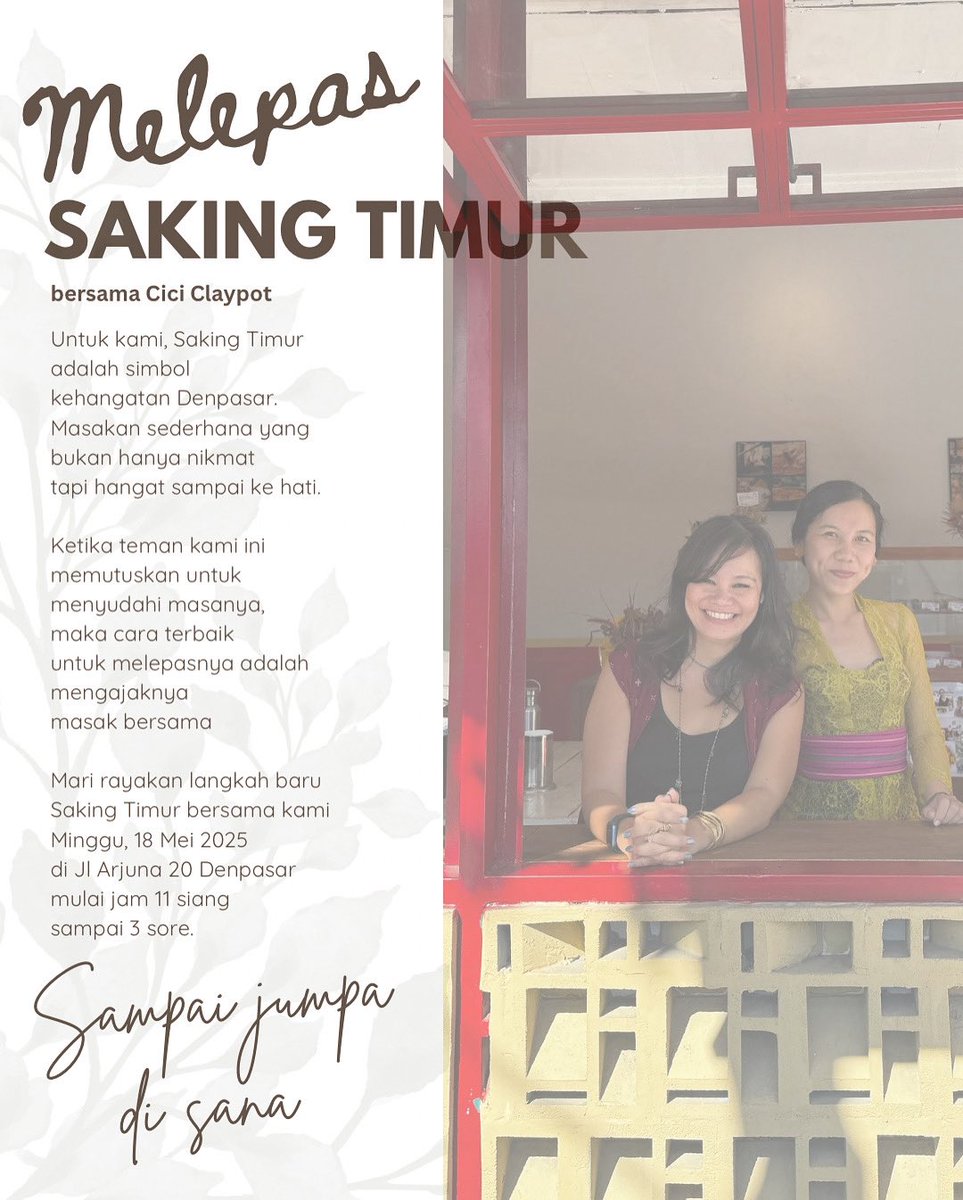 Sebelum Saking Timur menyudahi warungnya, mari kita ajak masak dulu hari Minggu nanti di Cici Claypot Bali, Jl Arjuna 20 Denpasar jam 11 siang - 3 sore. Kapan lagi dimasakin bareng sama Shasya &amp; <a href="/rossy_triska/">Ocik 🍀</a> ya kan