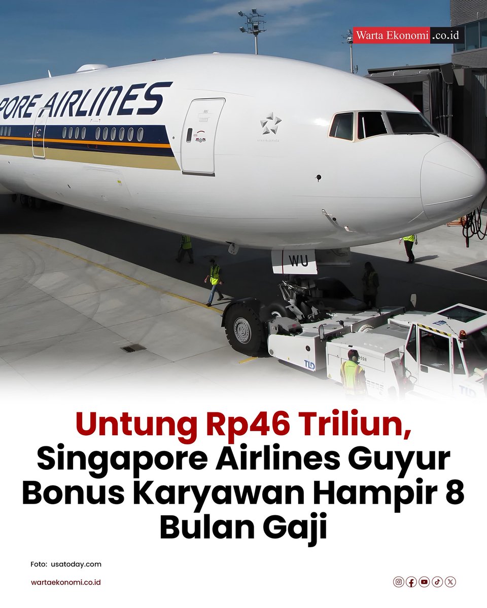 Singapore Airlines (SIA) mencetak rekor laba bersih sebesar $2,8 miliar atau sekitar Rp46 triliun untuk tahun fiskal yang berakhir pada 31 Maret 2025.

#wartaekonomi #singaporeair #fiskal #lababersih