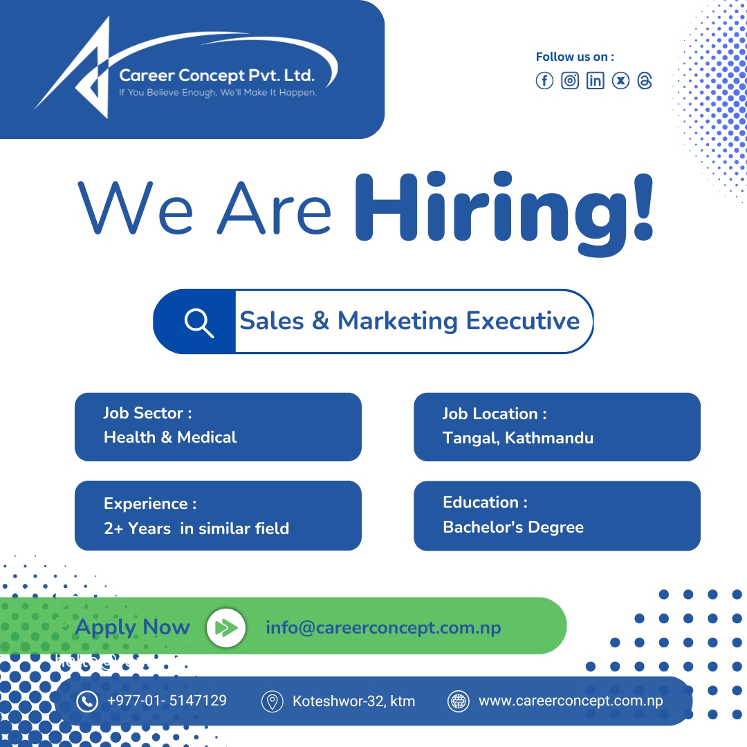 career_concept_'s tweet image. Mail your cv at info@careerconcept.com.np
#digital #marketig #officer #manager #quality #control #sales #executive #jobsearch #hotjob #hiringnow #nowhiring #jobseekers #jobsearch #careerchat #jobposting #recruiting #careerchange #dreamjob #hiringnow #recruitment #careerconcept