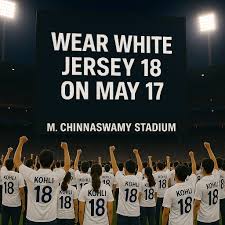 reenu26451's tweet photo. On 17th May at Chinnaswamy Stadium, let’s honor Virat Kohli’s Test career!

Fans are requested to wear white (India Test jersey or plain white tee) to create a White Ocean in the stadium.

Virat Kohli retired from Test cricket on 12th May 2025 after 14 glorious years.

Join this special tribute and celebrate the legend!

#ViratKohli #TestTribute #RCBvsKKR #WhiteOcean #Chinnaswamy