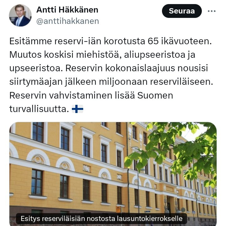 Ennen Nato-jäsenyyden hakemista suomalaisille vakuutettiin, että Nato hoitaa puolustuksen. Nyt Suomi satsaa aseisiin enemmän kuin ikinä ja kasvattaa reservinsä koon suuremmaksi kuin ikinä aikaisemmin. On kai nyt päivänselvää, että suomalaisille on valehdeltu ja valheella saatu