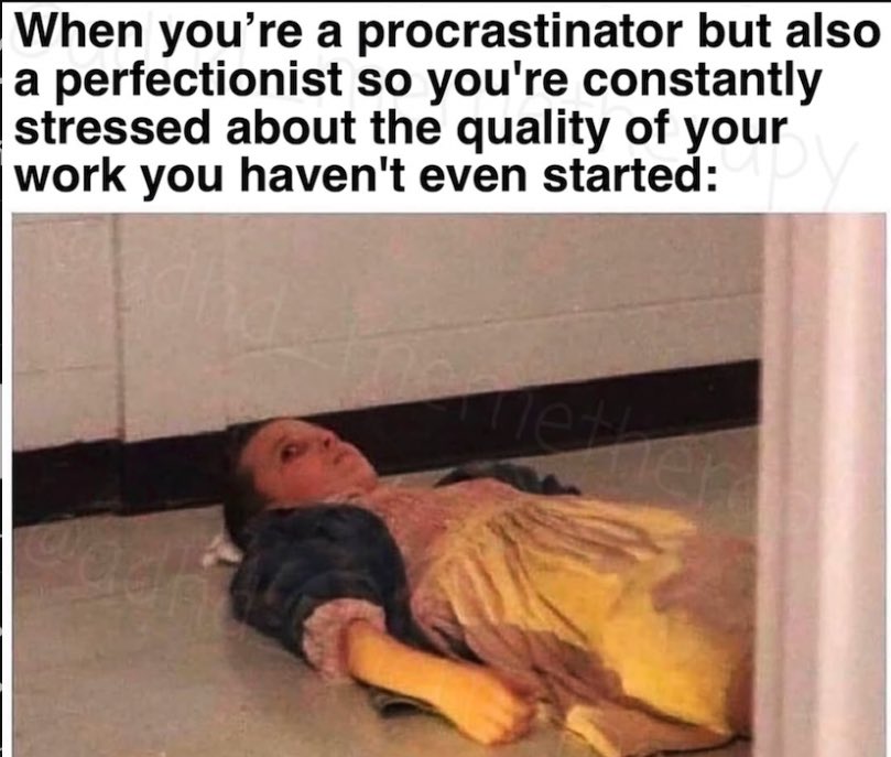 twimore's tweet photo. Son las 23:00h. Apenas empezaré trabajos que sabía tenía que hacer desde hace días -semanas-. Me preparé arepas con mucha mantequilla, huevo con kaviar y café con leche. Me salió este meme y me siento vigilada. https://t.co/KtzCmqYyPB