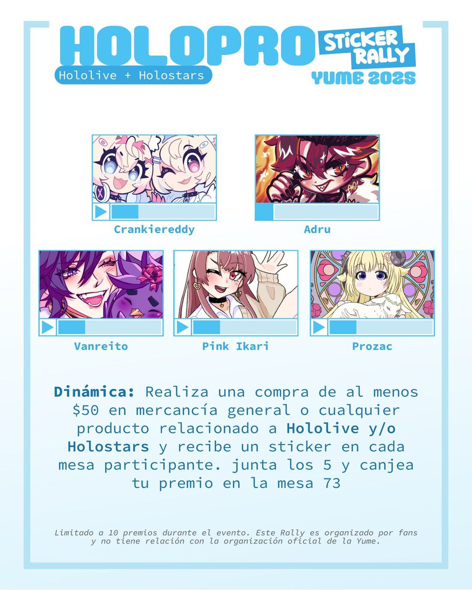 Promo rápida pa' la gente que irá a la Yume este fin de semana ! 🩵
<a href="/adrukazam/">adru 🦇</a> <a href="/Vanreito/">✧『ヴァンレイト』✧ 𝕍𝕒𝕟 🍕 ℂ𝕆𝕄𝕄𝕊 𝕆ℙ𝔼ℕ</a> <a href="/pink_ikari/">IkariPussyDestroyer69 【 AiByte 👾】</a> <a href="/ProzacGuy/">Prozac Guy</a>  y yo nos organizamos para prepararles un rally de holopro, para que participen, lo hicimos con amor y esperemos les guste mucho así como a nosotros✨