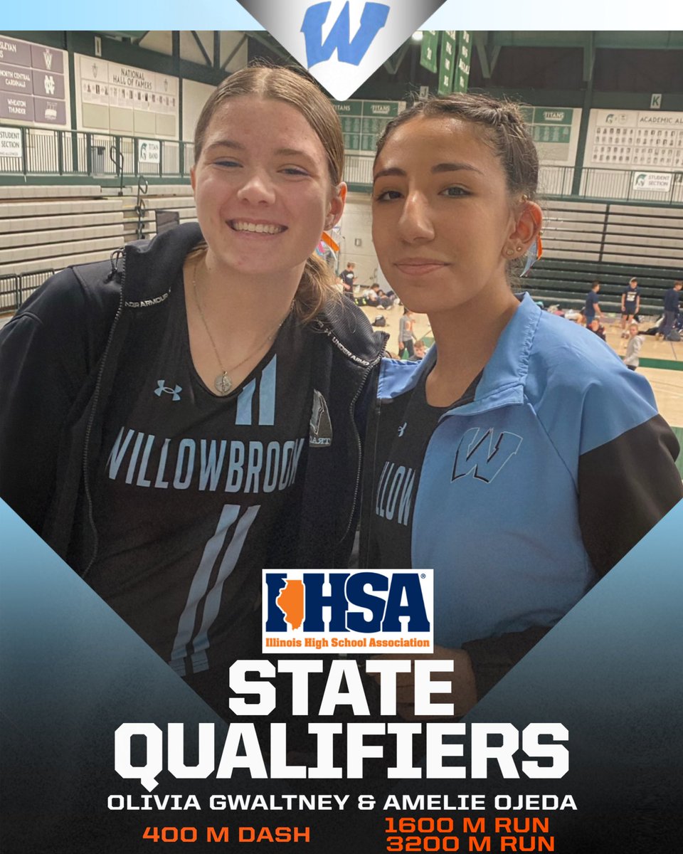 Willowbrook Athletics (@wb_athletics) on Twitter photo Congrats to Olivia Gwaltney & Amelie Ojeda on qualifying for the IHSA Girls Track & Field State Finals ! Olivia ran a PB 59.01 in the 400m. Amelie won the 3200m (10:52.65, new school record) & also qualified in the 1600m (5:11.37).
Next stop, EIU! #DubsUp <a href="/WBHSGirlsTF/">Willowbrook Girls Track</a> <a href="/dkrausewb/">Dan Krause</a> Congrats to Olivia Gwaltney & Amelie Ojeda on qualifying for the IHSA Girls Track & Field State Finals ! Olivia ran a PB 59.01 in the 400m. Amelie won the 3200m (10:52.65, new school record) & also qualified in the 1600m (5:11.37).
Next stop, EIU! #DubsUp <a href="/WBHSGirlsTF/">Willowbrook Girls Track</a> <a href="/dkrausewb/">Dan Krause</a>