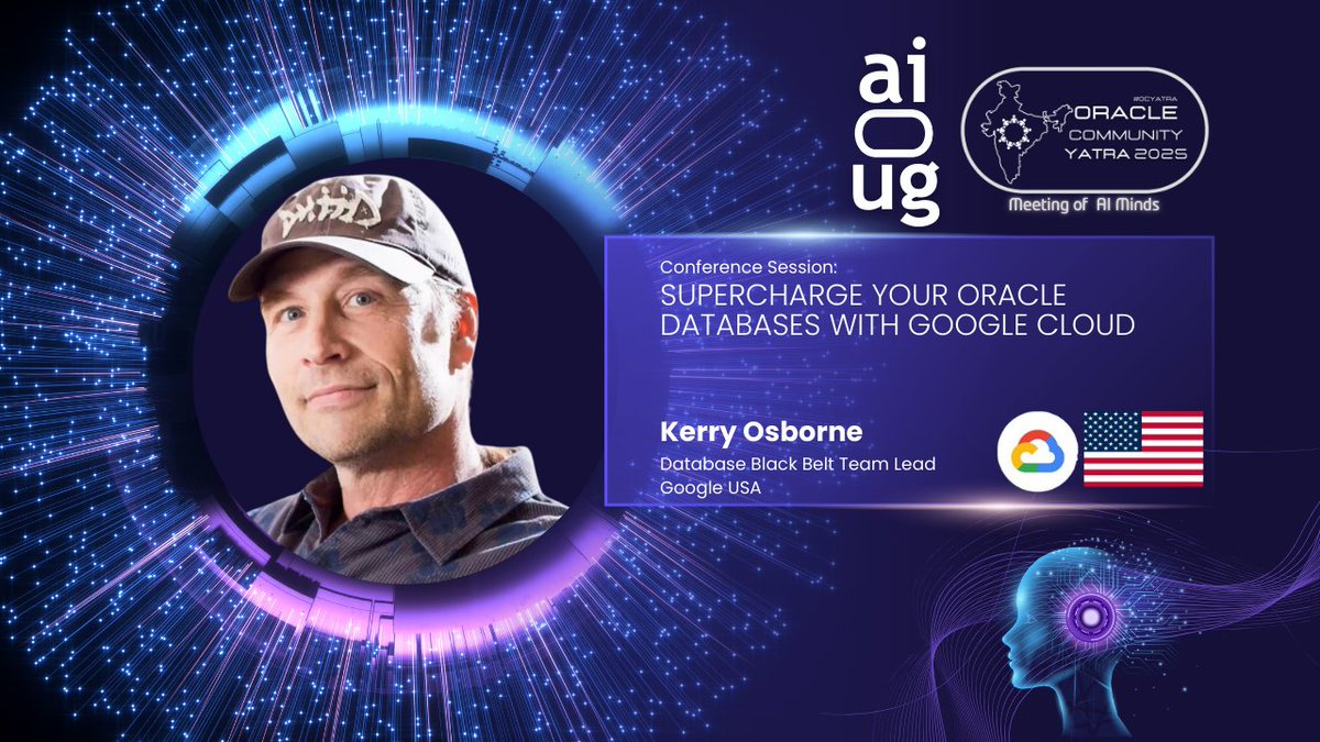 All India Oracle Users Group (AIOUG) (@aioug) on Twitter photo ๐ฅ Donโt Miss Oracle Community Yatra (OCYatra) 2025! ๐ฅ
๐ Supercharge Your Oracle Databases with Google Cloud
๐ Secure your spot NOW: bit.ly/OCY2025
๐ Presented by: Kerry Osborne <a href="/KerryOracleGuy/">Kerry Osborne</a> , Database Black Belt Team Lead, Google
Explore how Oracle and Google ๐ฅ Donโt Miss Oracle Community Yatra (OCYatra) 2025! ๐ฅ
๐ Supercharge Your Oracle Databases with Google Cloud
๐ Secure your spot NOW: bit.ly/OCY2025
๐ Presented by: Kerry Osborne <a href="/KerryOracleGuy/">Kerry Osborne</a> , Database Black Belt Team Lead, Google
Explore how Oracle and Google