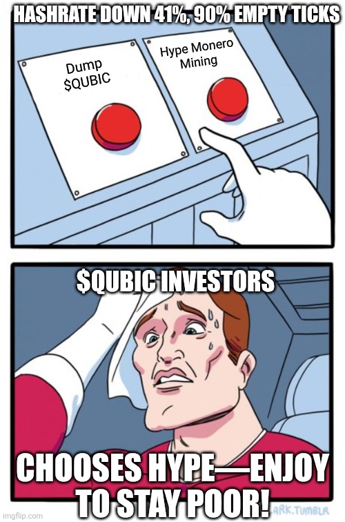 ShardVale's tweet photo. $QUBIC investors choosing hype over reality. 🤡
#QUBIC hashrate down 41.6%, 90% empty ticks. 😬
$QUBIC investors sweat over dumping their failing coin but choose to hype Monero mining instead, leading to poverty. 😂

 #QubicSucks #Monero #CryptoJoke #Web3 #StayPoor https://t.co/IYR3ta6Kps