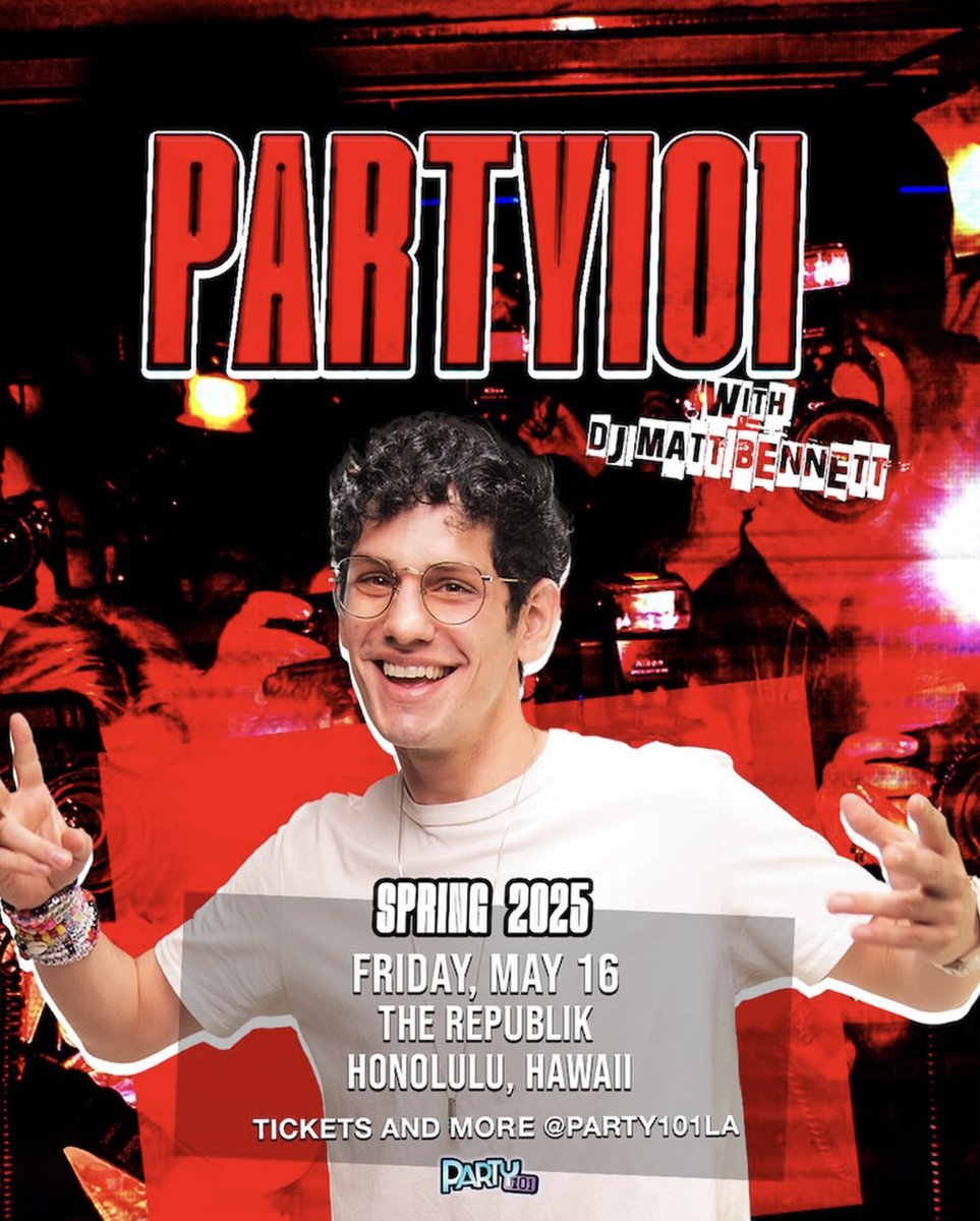 Special announcement! #party101la is back TOMORROW with @mattbennett 🎉 Get ready to sing, dance &amp; party like it’s the 2000s at @jointherepublik 💿🪩 Don’t miss the ultimate throwback night! #Aloha #Party101LA #TheRepublik