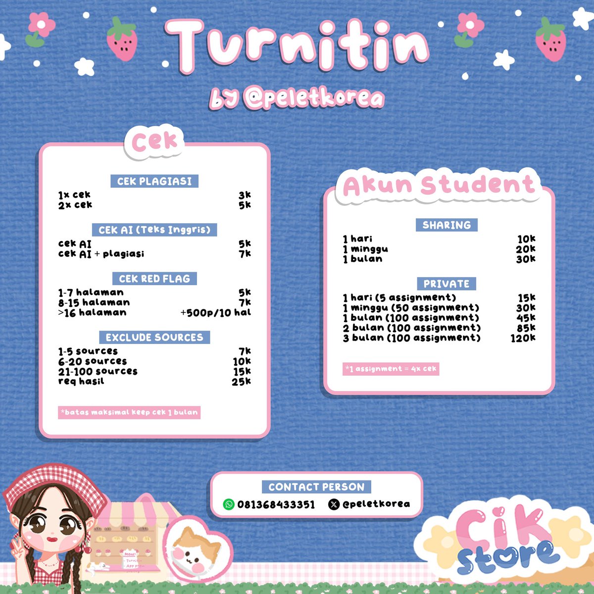 OPEN

cek turnitin &amp; akun private/sharing turnitin (bisa cek turnitin sendiri)

fast resp wa.me/6281368433351

#zonauang #zonabu #zonajajan