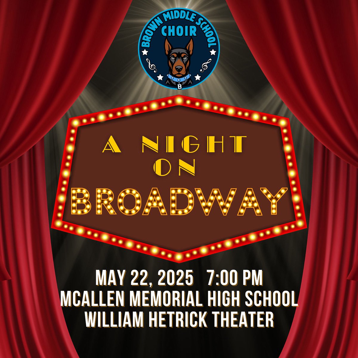 🎶ONE WEEK FROM TONIGHT!! Our final concert of the year will feature songs from Broadway shows, like Wicked, Hamilton and The Lion King! We hope you can join us!

📆Thursday, May 22
⏰ 7:00 PM
📍McAllen Memorial HS Auditorium