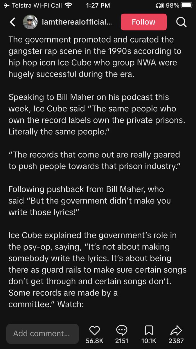 ToxicCephalopod's tweet photo. Pretty neat that Irish lad Ice Cube mentioned Rap is used as a Psy-Op to keep everyone fighting amongst themselves instead of building stronger communities together

Being peaceful and getting along sounds gay af anyway. Makes me fucking retch at the thought alone 🤢🤢 https://t.co/lOaiFfVatR