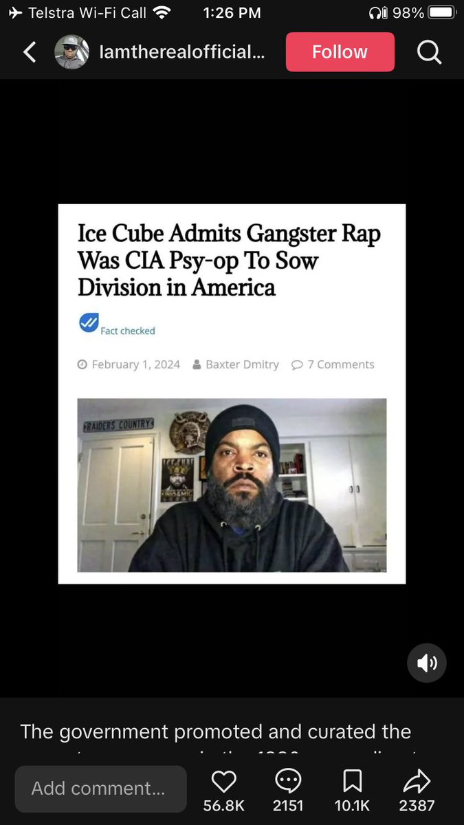 ToxicCephalopod's tweet photo. Pretty neat that Irish lad Ice Cube mentioned Rap is used as a Psy-Op to keep everyone fighting amongst themselves instead of building stronger communities together

Being peaceful and getting along sounds gay af anyway. Makes me fucking retch at the thought alone 🤢🤢 https://t.co/lOaiFfVatR