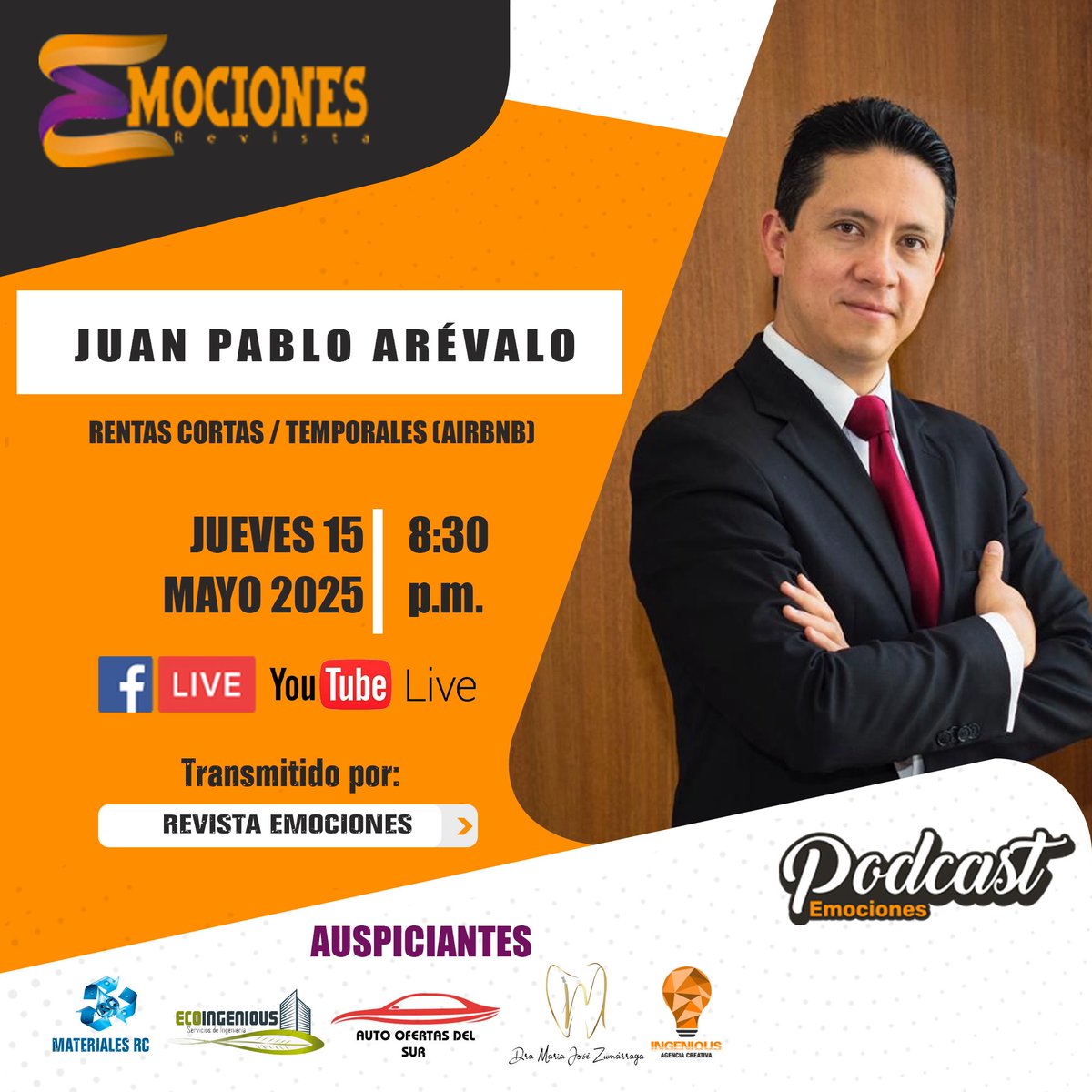 🗣 Entrevista |

En esta ocasión con Juan Pablo Arévalo en la revista Emociones 

📆 Jueves, 15 de mayo del 2025
⏰ 20H30
📺 Hshtag Político