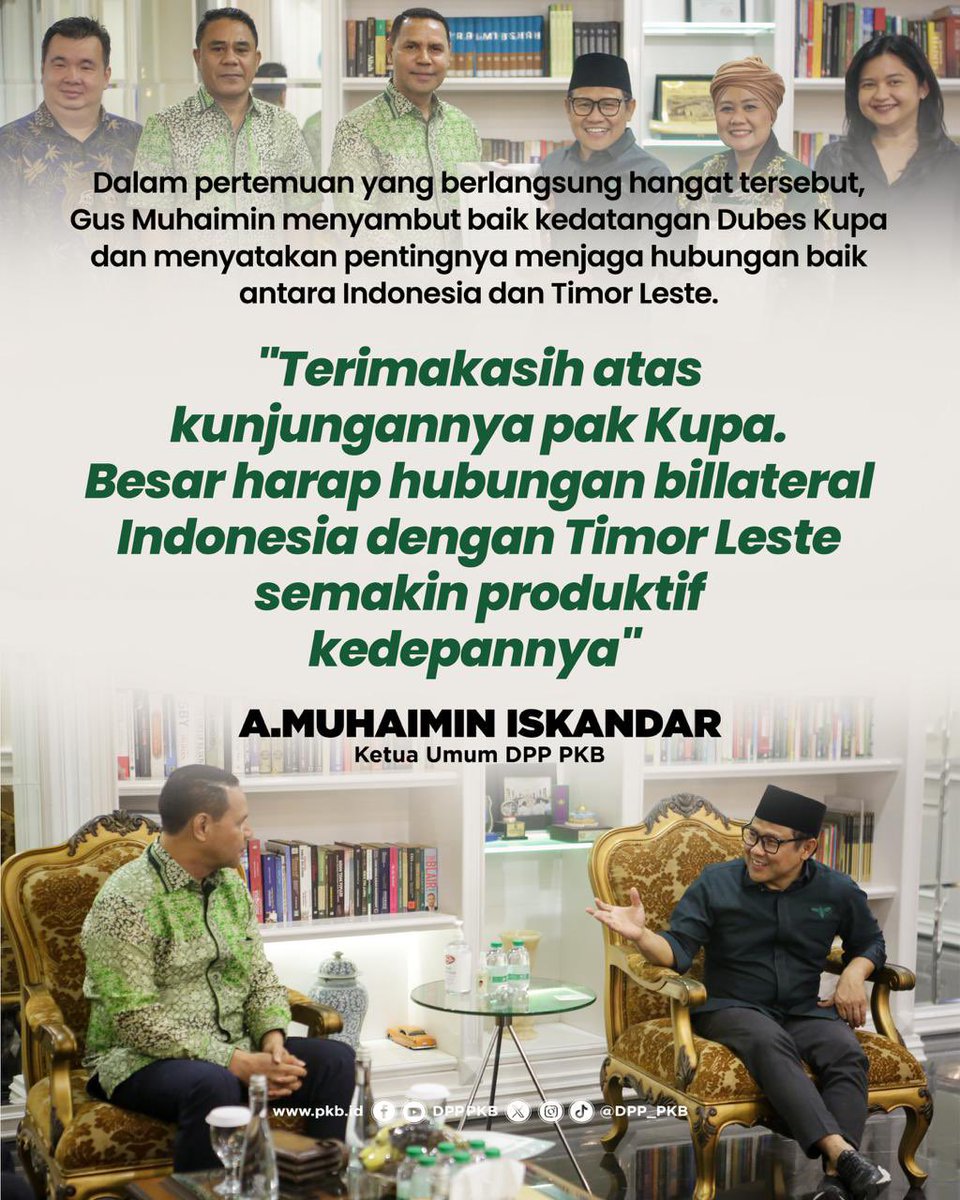 Gus <a href="/cakimiNOW/">A Muhaimin Iskandar</a> menerima kunjungan Dubes senior Timor Leste, Ermenegildo Lopes Kupa, di kantor DPP PKB. Pertemuan hangat ini jadi momentum untuk memperkuat hubungan bilateral Indonesia dan Timor Leste.

#Diplomasi 
#HubunganBilateral