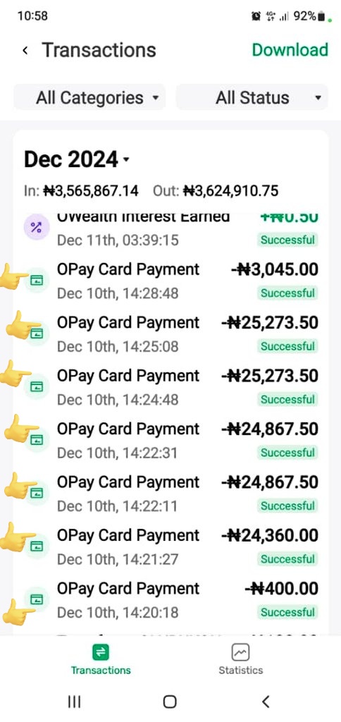 adeoye1204's tweet photo. I’m speaking out on behalf of my relative whose account was fraudulently emptied between November and December 2024 through unauthorized card transactions.

Despite reporting immediately, @OPay_NG has done NOTHING to resolve it. #FraudAlert #BankFail
 #ConsumerProtection #Scam https://t.co/6ERsb3x7Zw