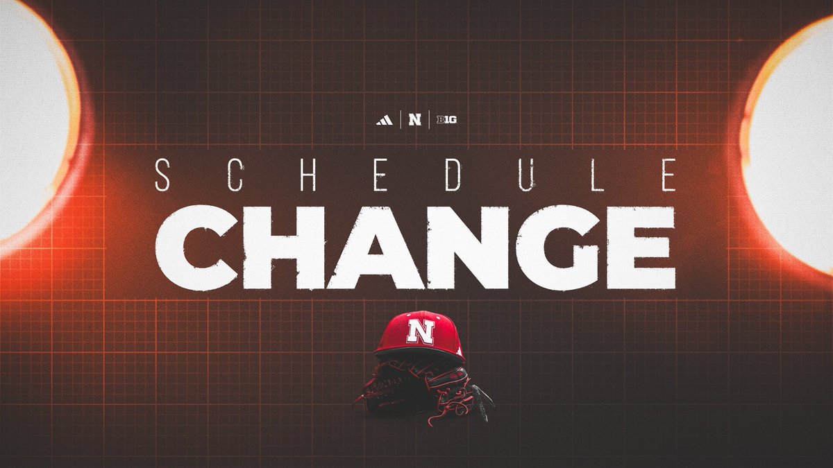 HuskerBaseball's tweet image. Due to forecasted inclement weather, tomorrow's game against Purdue has been moved up to 3:00 PM CT.
