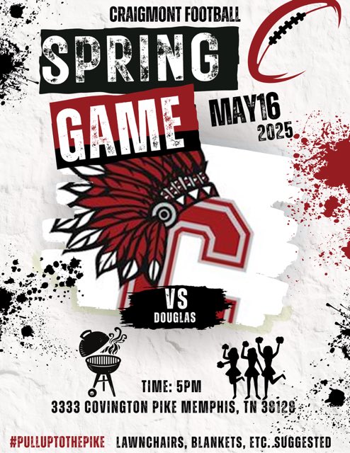Just a reminder- Tomorrow the Chiefs will take on the Red Devils for our spring game. Immediately after the game, we will have quick parent meeting. 

Bring your outdoor chairs and cheer on our incredibly hard working student-athletes of Craigmont High School!!

#PullUpToThePike