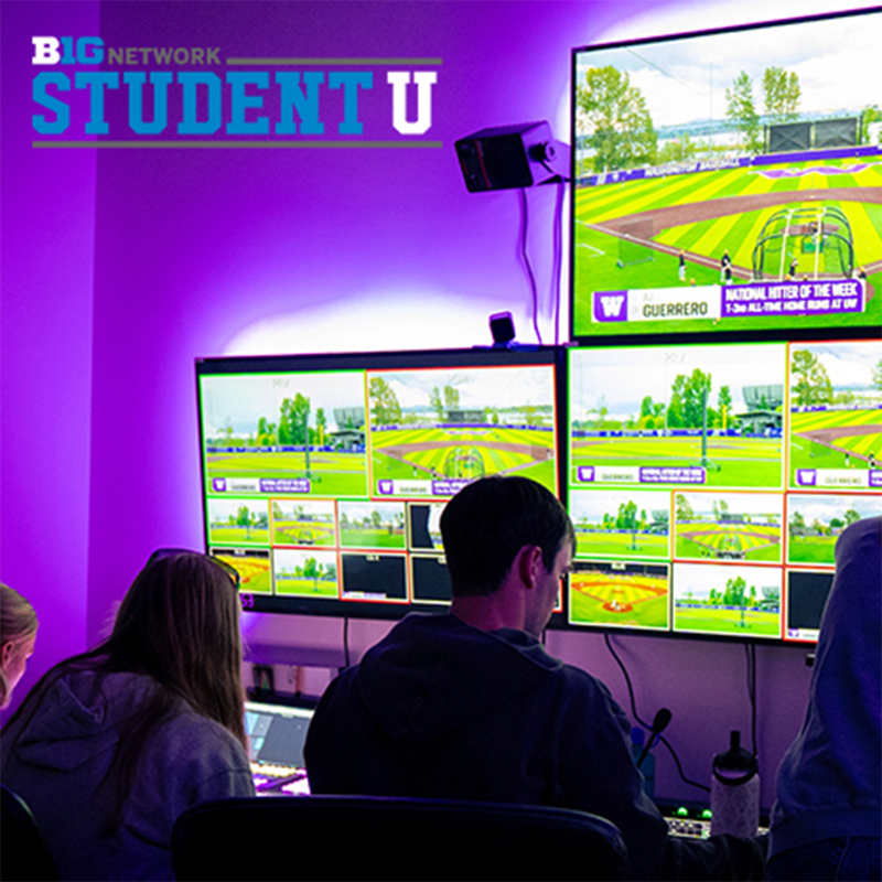 UWAthletics's tweet photo. Taking the big stage behind the scenes 🎥

Through @BigTenNetwork StudentU, @UW junior Audrey Spurgeon found her voice in the control room, directing live Husky broadcasts and telling the story of every game as it unfolds.

#GoHuskies