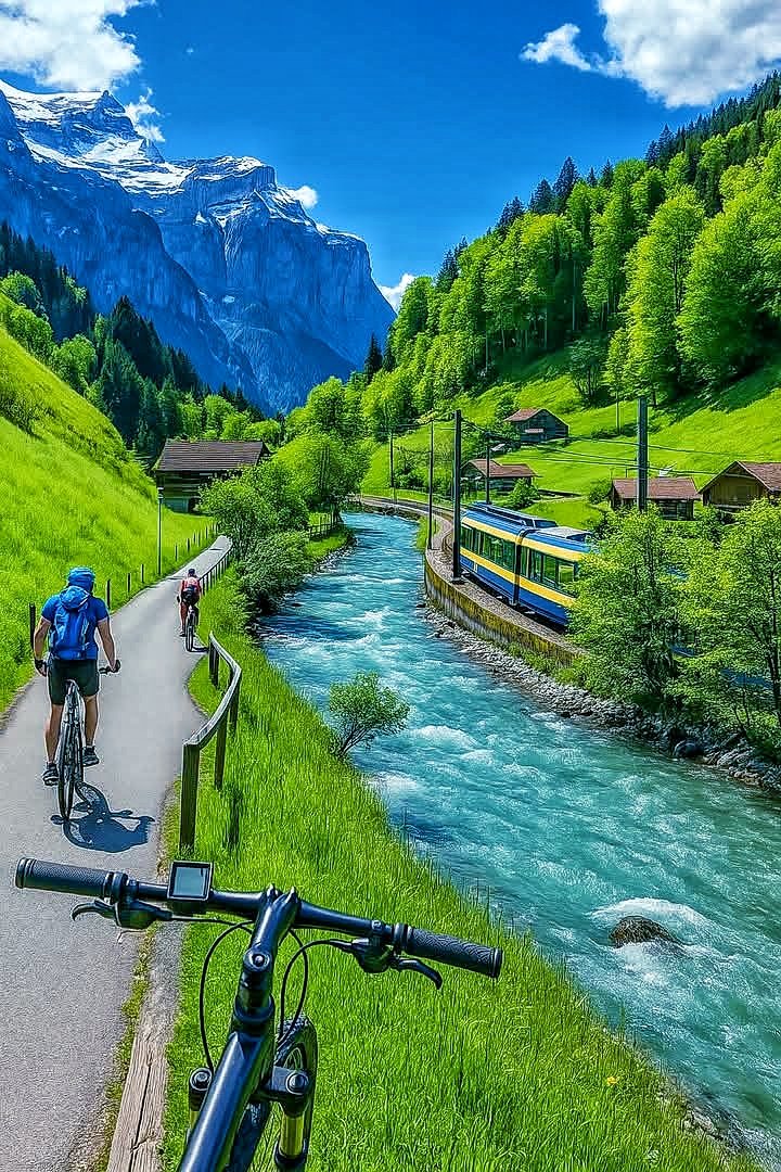 Zyra_AI1's tweet photo. Cycling through paradise 🚴‍♂️💚 
The beauty of 📌Switzerland 📌 https://t.co/QCV3pEaITo