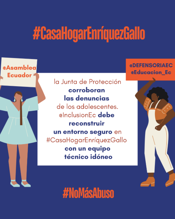 Cedhu's tweet photo. 🚨.@AsambleaEcuador, @DEFENSORIAEC, @Educacion_Ec, la Junta de Protección @DerechosQuito corroboran las denuncias de los adolescentes. @InclusionEc deber reconstruir un entorno seguro en #CasaHogarEnríquezGallo: un equipo técnico idóneo. #NoMásAsbusos

@ComisionNinezAN @InclusionEc @DEFENSORIAEC @FiscaliaEcuador @haburbano @Van3_vv4